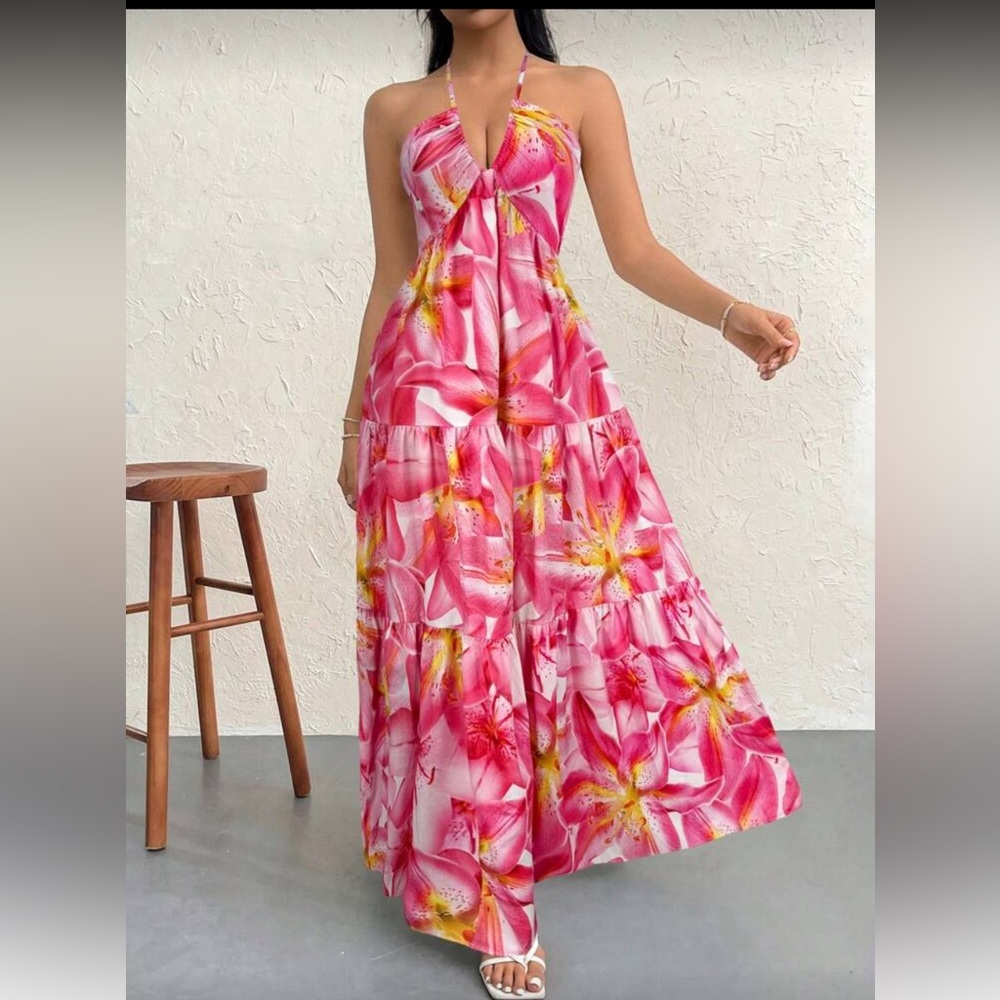 Floral Pink Maxi Summer Dress